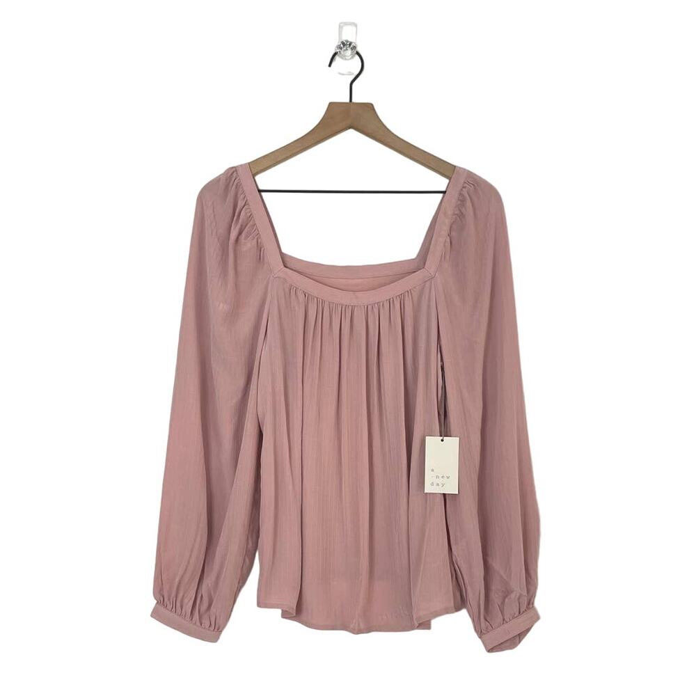 NEW A New Day Size Small Peasant Style Blouse in Pink Square Neck Barbiecore
